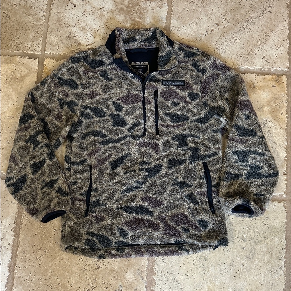 BURLEBO Camo Patterned Fleece Pullover